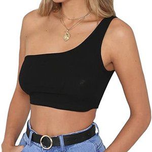 Women's Sleeveless Crop Tops Sexy One Shoulder